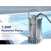 imageGreen Expert 1HP Submersible Sump Pump 4000GPH High Flow Full Stainless Steel 25FT Power Cord Fast Water Drainage for Flood Pool Garden Pond Hot Tub Rain Barrel Heater Flush Household Drain SystemManual Activation