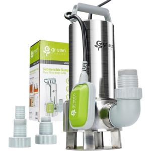 imageGreen Expert 15HP Submersible Sump Pump 6000GPH High Flow Full 304 Stainless Steel with tethered Float Switch for Automatically Water Draining in Flooded Basement Pit Sewage Sink Pool Hot TubWith Tethered Floater