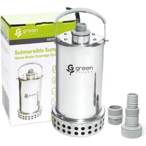 imageGreen Expert 1HP Submersible Sump Pump 4000GPH High Flow Full Stainless Steel 25FT Power Cord Fast Water Drainage for Flood Pool Garden Pond Hot Tub Rain Barrel Heater Flush Household Drain SystemManual Activation
