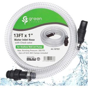 imageGreen Expert 1quot ID Inlet Hose Kit with End Valve and Threaded Adapter 25Foot Transparent PVC for Well Pumps Water Intake AllinOne Easy Installation13Foot