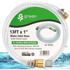 imageGreen Expert 1quot ID Inlet Hose with Brass Fittings and Check Valve Full Kit for Well Pump Water Intake Easy to Install for Quickly Water Sucking from Garden Pond Canal Reservoir 13Foot13Foot