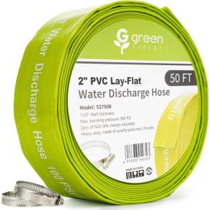 imageGreen Expert 2 inch ID Lay Flat Discharge Hose 50 feet with Clamps Reinforced PVC Water Drain Hose Heavy Duty for Sump Pumps Quickly Water Removal Pool Backwash Filter Accessory Green50Foot 2 ID