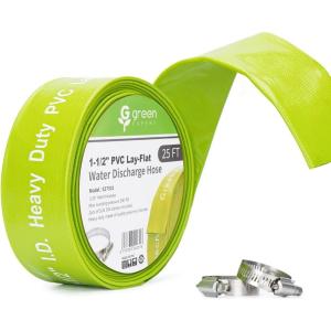 imageGreen Expert 2 inch ID Lay Flat Discharge Hose 50 feet with Clamps Reinforced PVC Water Drain Hose Heavy Duty for Sump Pumps Quickly Water Removal Pool Backwash Filter Accessory Green25FT 15 ID