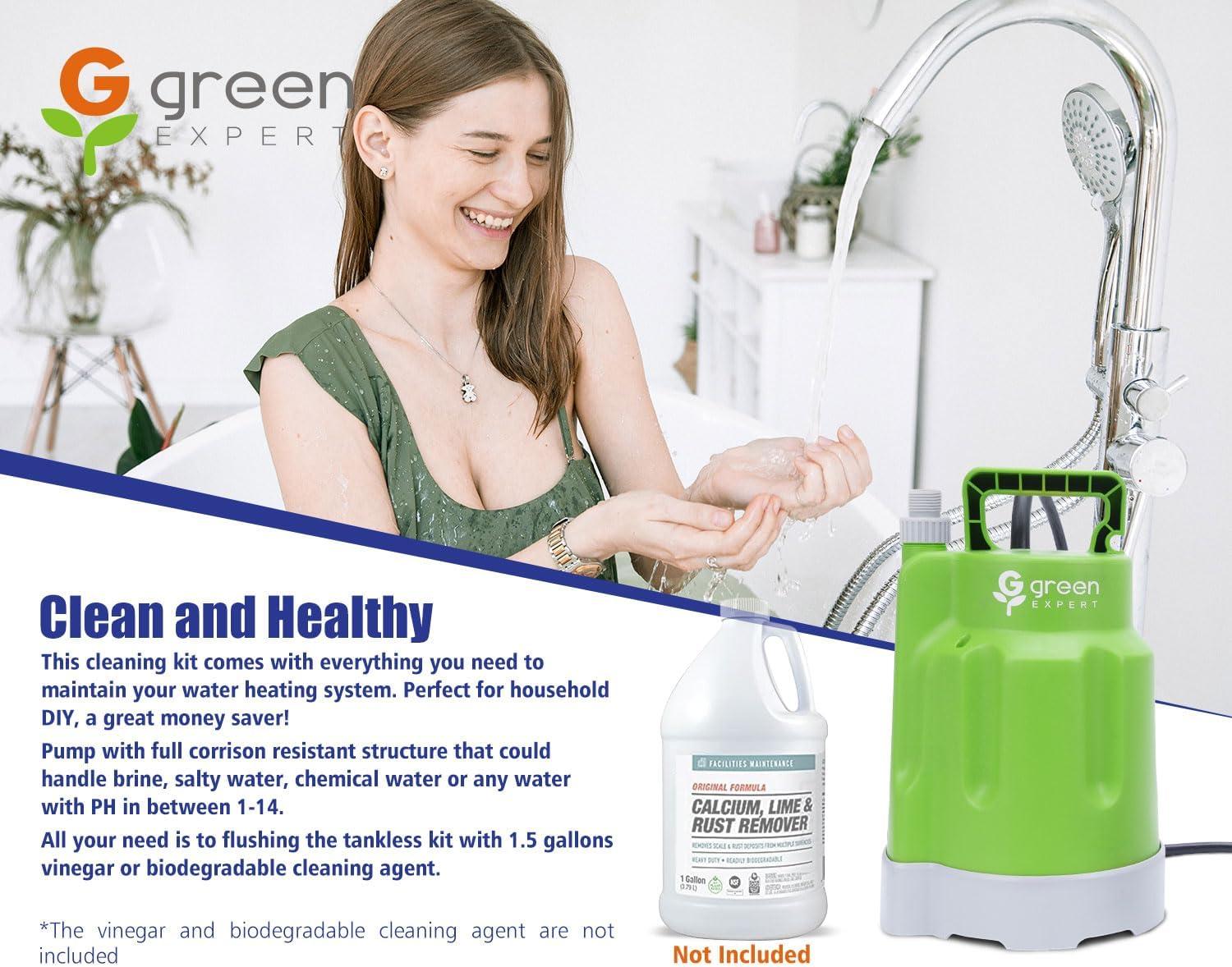 imageGreen Expert AllinOne Tankless Water Heater Flush Kit Includes 14HP Utility Pump 2xPVC Hoses 35 Gallon Pail with Opener Quick Start for Efficient Cleaning Full Corrosion Resistant Accessory
