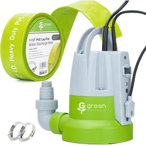 image:imageGreen Expert Water Draining Kit Easy to Use Portable Sump Pump with 25FT PVC Discharge Hose High Performance Efficiently Removes Water from Flooded House Pools Pond Hot Tub Spas
